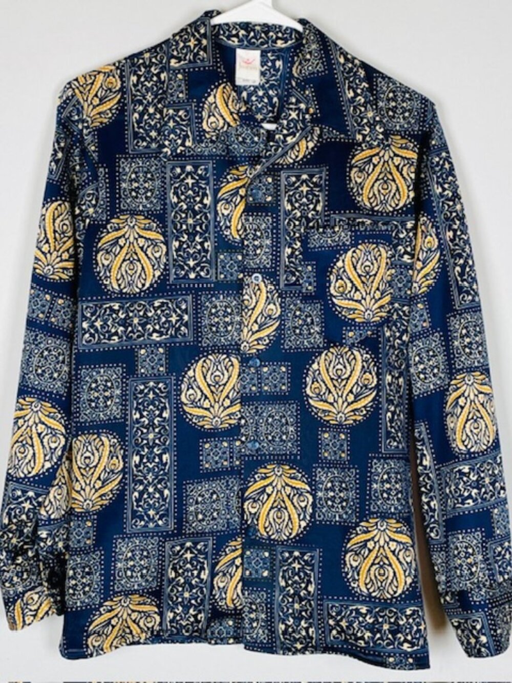 Vintage 70s Jantzen Dagger Collar LS Shirt Sz S Sheer Floral Disco Boho Hippie